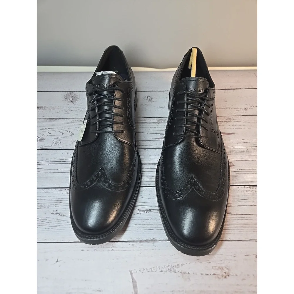 Cole Haan ME Wing Oxford Mens Black Leather Almond Toe Dress Shoes Sz 10.5